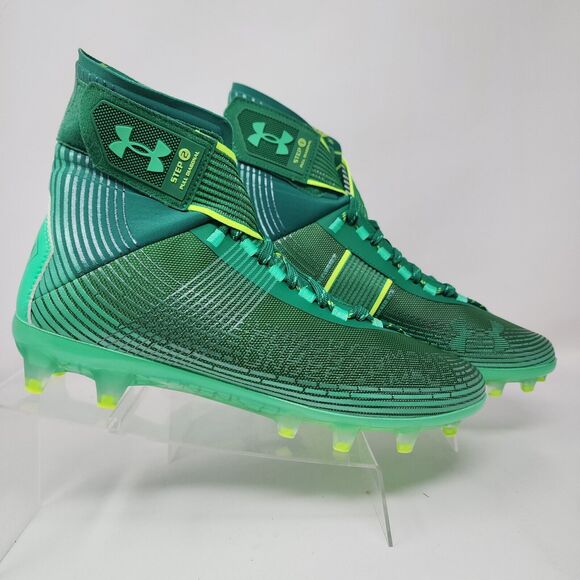 Under Armour Football Cleats Mens 9 Green Highlight MC Logo Spell Out Striped - Picture 9 of 10